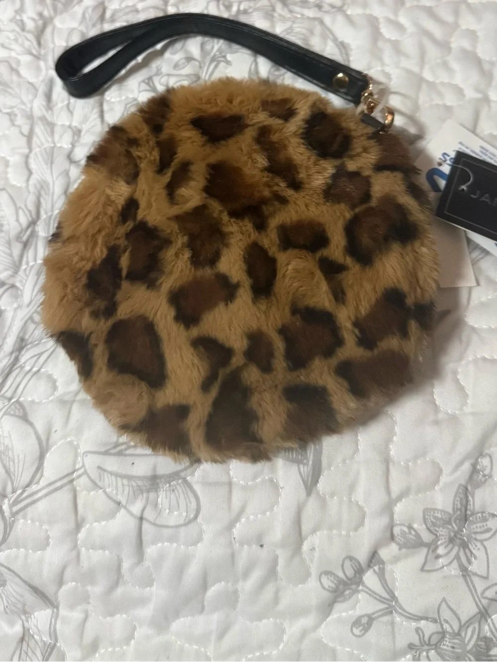 Faux Fur Leopard Print Wristlet Clutch - Brown
